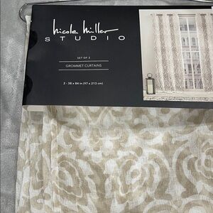 Nicole Miller Studio Neutral Patterned Grommet Curtains - Cream & Tan